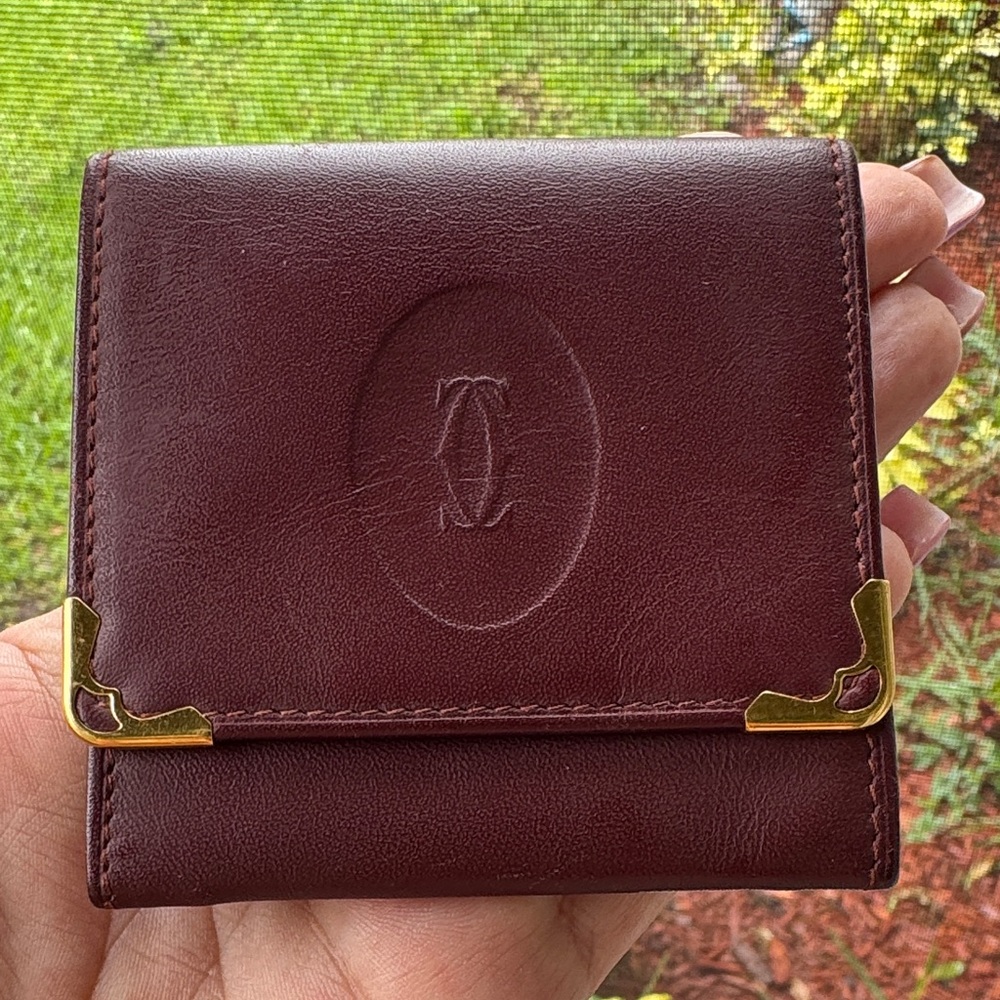 Cartier Burgundy Leather Compact Wallet with COA card - Picture 9 of 13